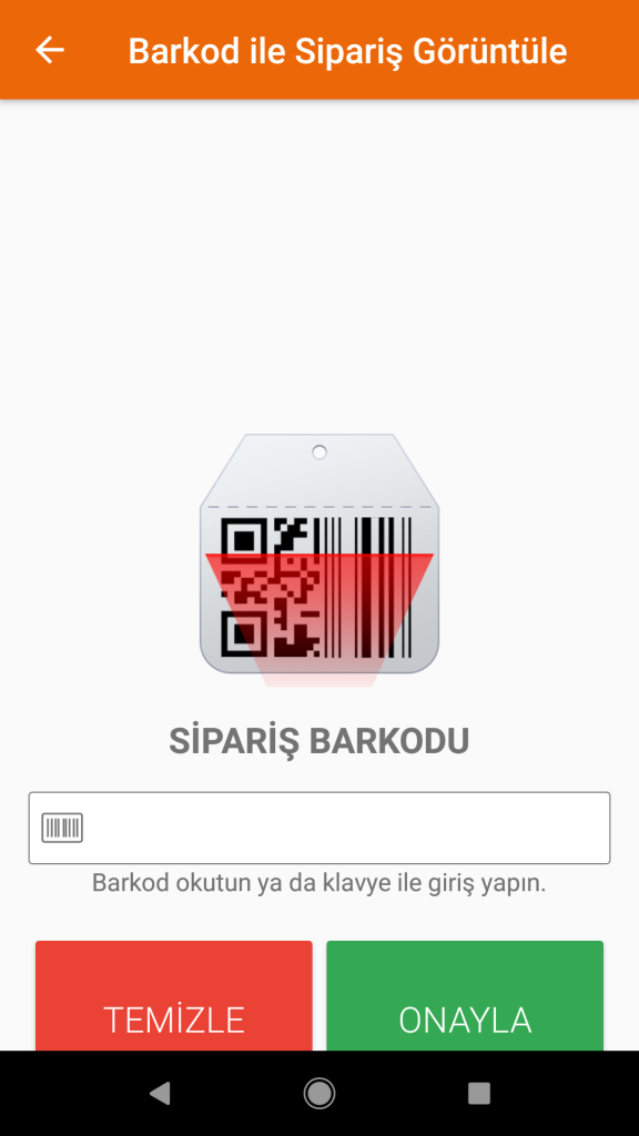 BiDepo sipariş numarası okutarak barkodlu ürün toplamaya başlama ekranı