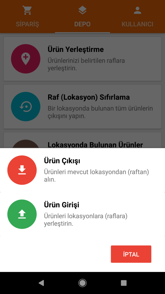 BiDepo depo lokasyonları arası ürün çıkışı ve ürün girişi transfer ekranı
