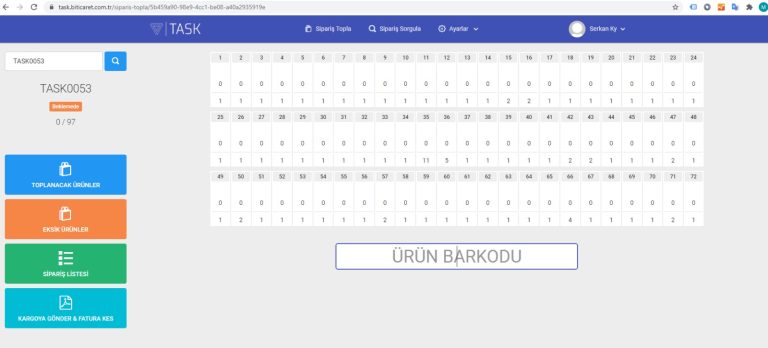 TASK çoklu sipariş toplama sistemi uygulama ekranı 1